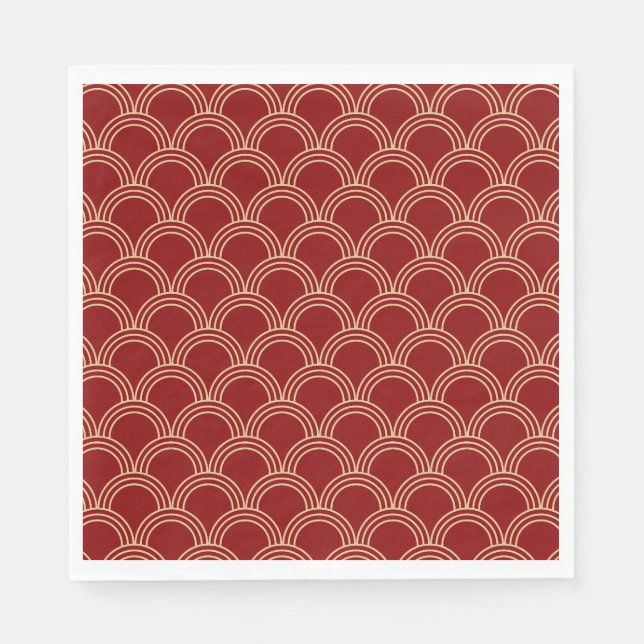Servilleta De Papel Patrón chino tradicional rojo y dorado (Anverso)