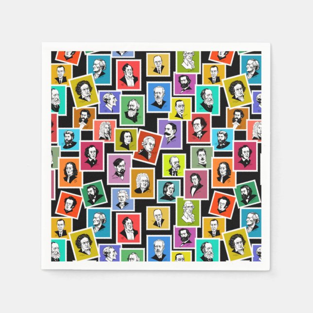 Servilleta De Papel Patrón con retratos de los compositores más grande (Anverso)