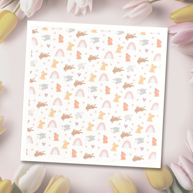 Servilleta De Papel Patrón conejito de cumpleaños de primavera de Sema (Easter Spring Birthday Bunny Pattern Napkins)