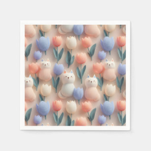 Servilleta De Papel Patrón continuo caprichoso de gato y tulipán en 3D