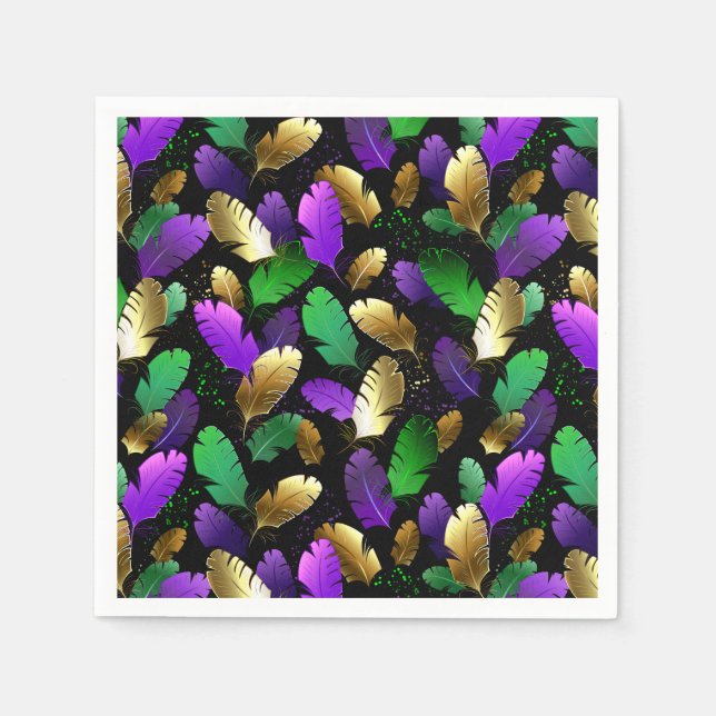 Servilleta De Papel Patrón continuo con plumas de Mardi Gras (Anverso)