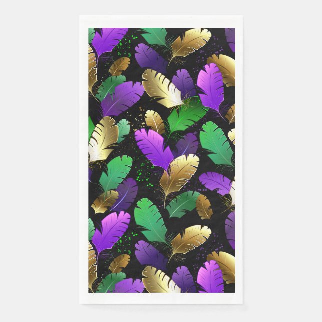 Servilleta De Papel Patrón continuo con plumas de Mardi Gras (Anverso)