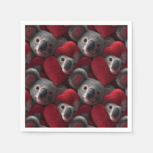 Servilleta De Papel Patrón continuo de koala lindo y corazón rojo