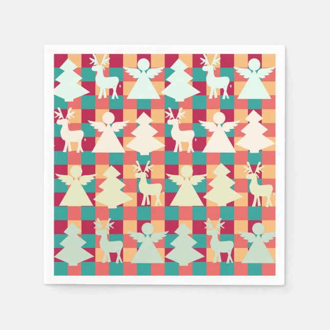 Servilleta De Papel Patrón controlado con ángeles, renos y árboles (Anverso)