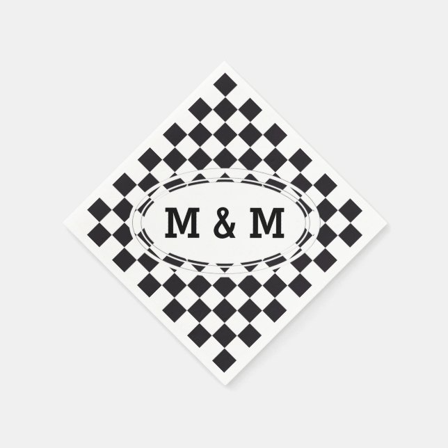 Servilleta De Papel Patrón cuadrado de ajedrez - negro + tu texto y fo (Borde)
