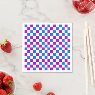 Servilleta De Papel Patrón Cuadriculado Azul Morado Y Blanco 