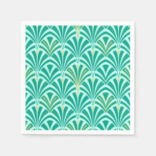 Servilleta De Papel patrón de abanico Art Deco - turquesa sobre aqua
