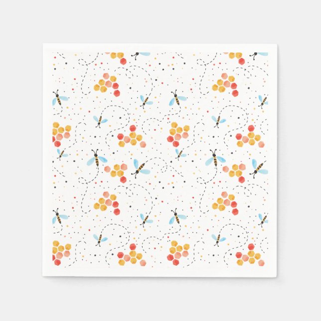 Servilleta De Papel Patrón de abeja acuarela (Anverso)
