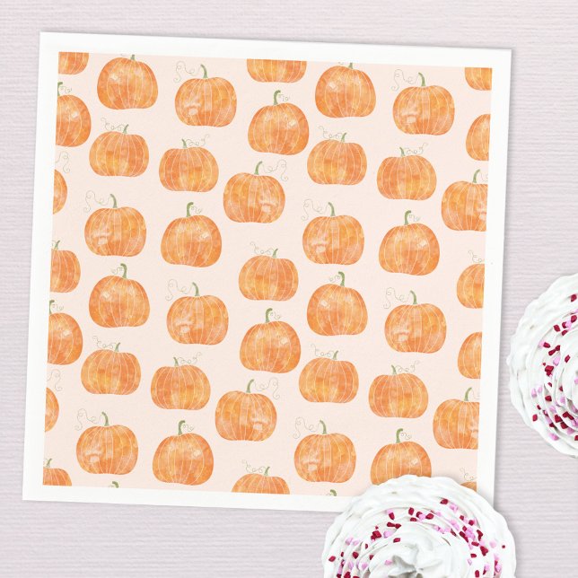 Servilleta De Papel Patrón de acuarela de calabaza (Pumpkin watercolor pattern autumn fall party paper napkin)