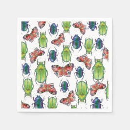 Servilleta De Papel Patrón de acuarela de escarabajos y mariposas