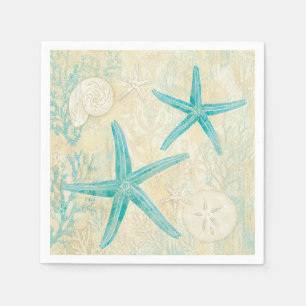 Servilleta De Papel Patrón de Acuarela de Estrella de Mar Verde Coster