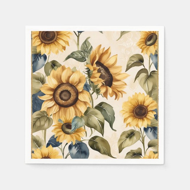 Servilleta De Papel Patrón de acuarela de girasol amarillo (Anverso)