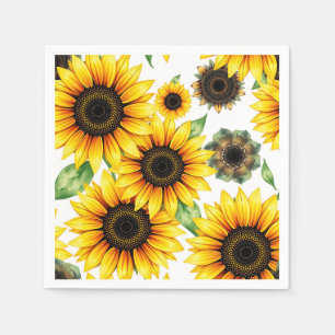 Servilleta De Papel Patrón de acuarela de girasoles vibrantes