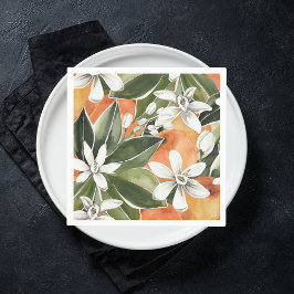 Servilleta De Papel Patrón de acuarela de Naranja tropical y flores