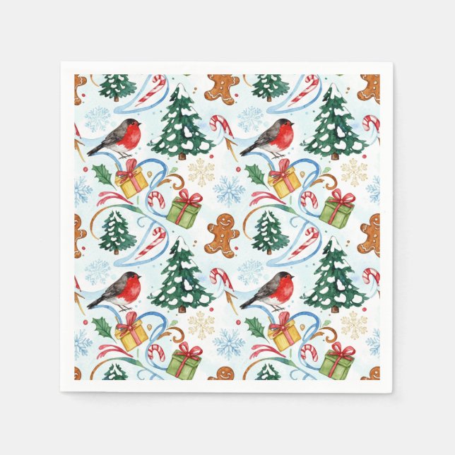 Servilleta De Papel patrón de acuarela de Navidad (Anverso)