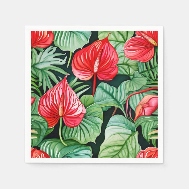 Servilleta De Papel Patrón de acuarela del Vibrante Anthurio (Anverso)