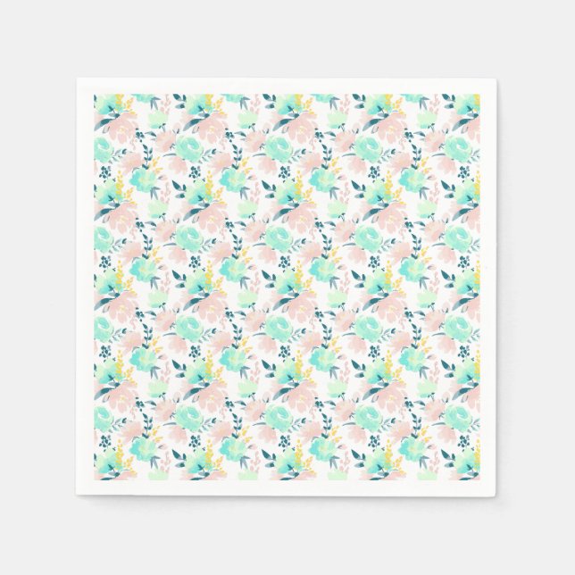 Servilleta De Papel Patrón de acuarela floral (Anverso)