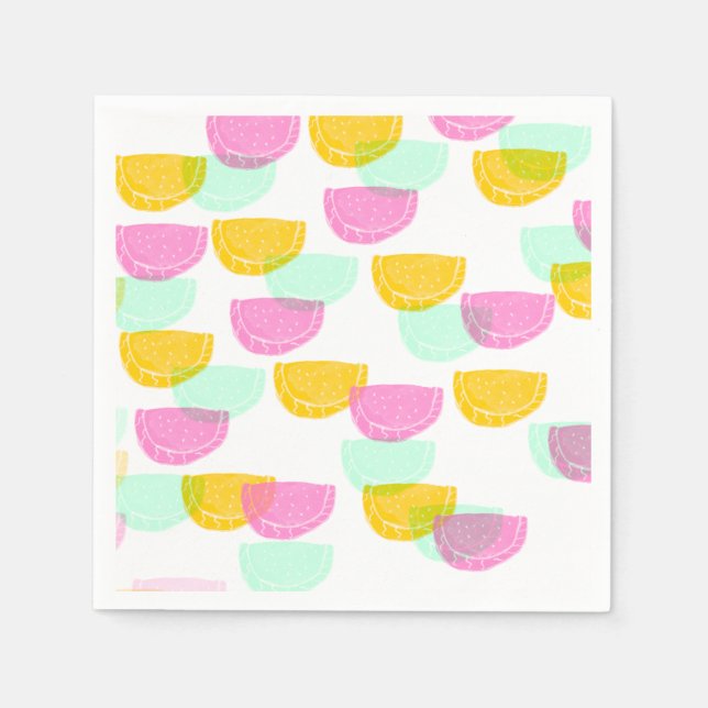 Servilleta De Papel Patrón de acuarela sandía rosa verde amarillo (Anverso)