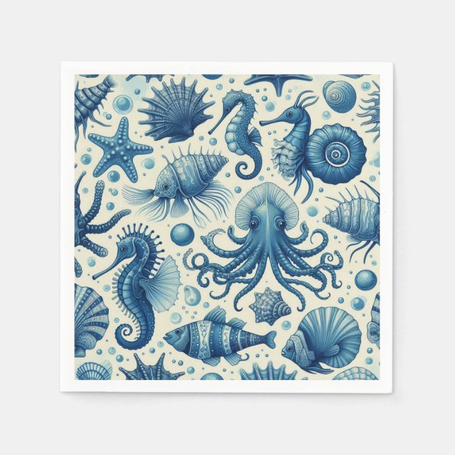 Servilleta De Papel Patrón de animales de marina de época (Anverso)