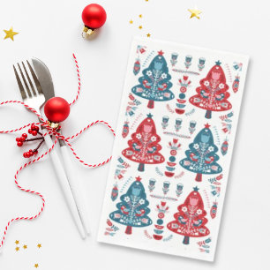 Servilleta De Papel Patrón de árbol de Navidad de arte popular nórdico