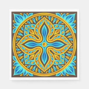 Servilleta De Papel Patrón de azulejo marroquí mediterráneo azul y dor