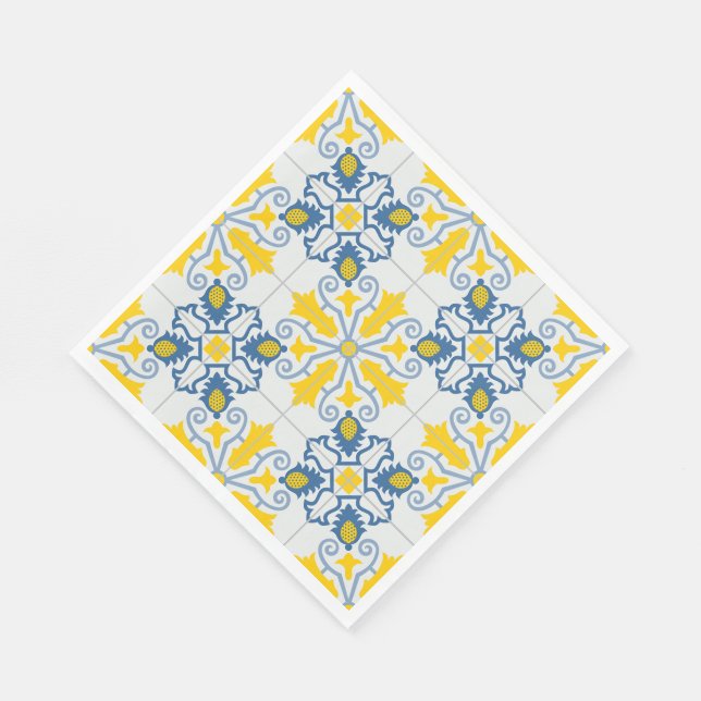Servilleta De Papel Patrón de azulejos azules y amarillos en portugués (Esquina)