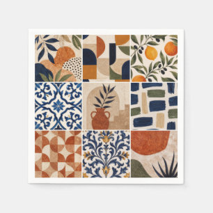 Servilleta De Papel Patrón de azulejos bohemios mediterráneos