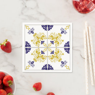 Servilleta De Papel Patrón de Baldosa Mediterránea Floral de Talavera