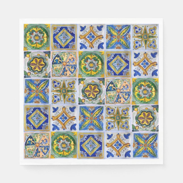 Servilleta De Papel Patrón de baldosas cerámicas sicilianas tradiciona (Anverso)