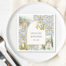 Servilleta De Papel Patrón de baldosas mediterráneo de aceituna amaril