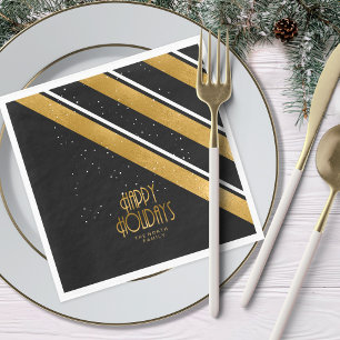 Servilleta De Papel Patrón de banda de navidades Gold/Black ID862