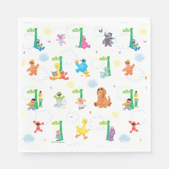 Servilleta De Papel Patrón de Barrio Sésamo de Día Soleado (Anverso)