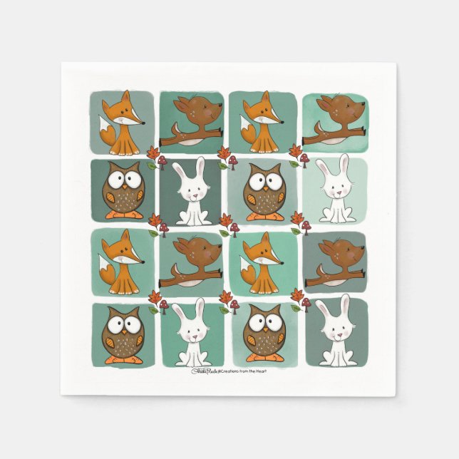 Servilleta De Papel Patrón de bloques de animales de Woodland (Anverso)