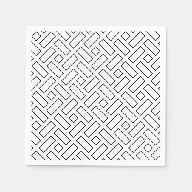 Servilleta De Papel Patrón de bloques lineales en blanco y negro - bla (Anverso)