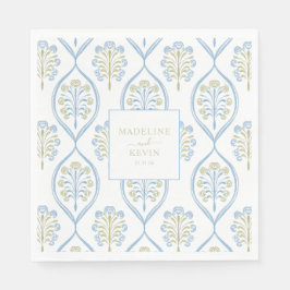 Servilleta De Papel Patrón de boda floral azul y verde a medida
