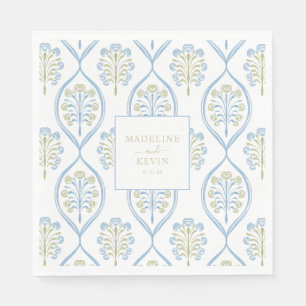 Servilleta De Papel Patrón de boda floral azul y verde a medida