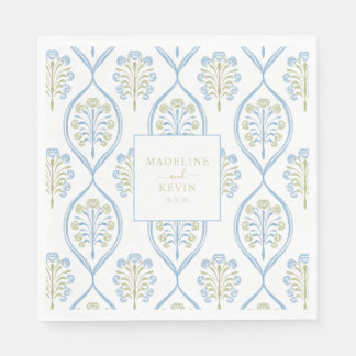 Servilleta De Papel Patrón de boda floral azul y verde a medida