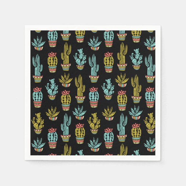 Servilleta De Papel Patrón de cactus de grunge oscuro (Anverso)