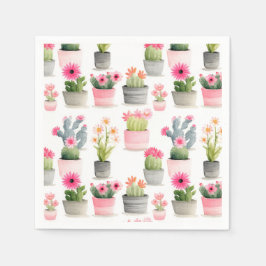 Servilleta De Papel Patrón de Cactus Rosa Suculento Acuarela Occidenta