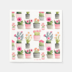 Servilleta De Papel Patrón de Cactus Rosa Suculento Acuarela Occidenta