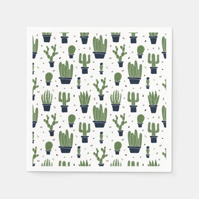 Servilleta De Papel Patrón de Cactus Verde Rústico del Desierto (Anverso)