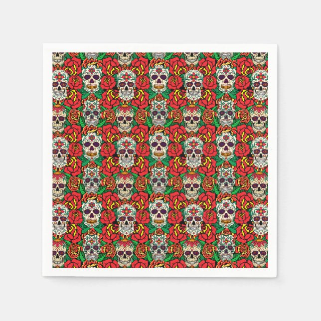 Servilleta De Papel Patrón de calaveras florales (Anverso)