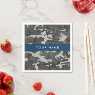 Servilleta De Papel Patrón de camuflaje gris, tu nombre, personalizado