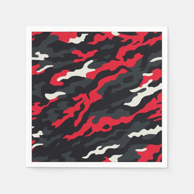 Servilleta De Papel Patrón de Camuflaje Rojo Negro Gris Blanco Camo (Anverso)