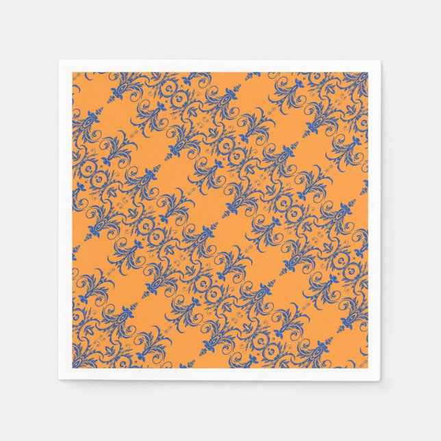 Servilleta De Papel Patrón de candelabro de naranja azul francés (Anverso)