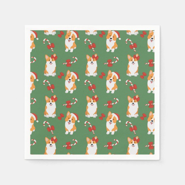 Servilleta De Papel Patrón de Candy Cane de los Navidades Corgi (Anverso)