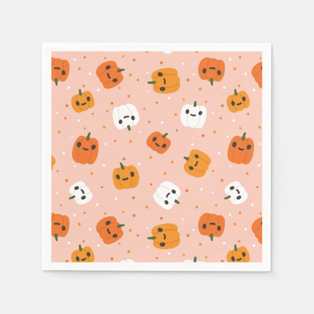 Servilleta De Papel Patrón de caras de calabaza kawaii (Anverso)