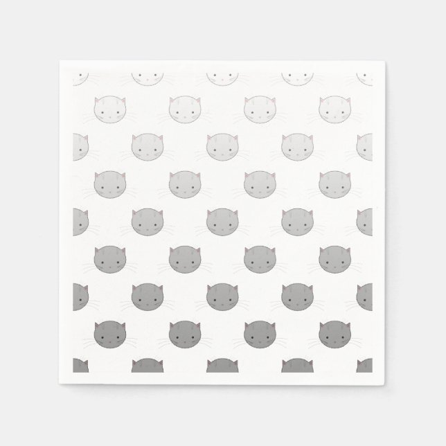 Servilleta De Papel Patrón de Caras de Gato Lindas Gris (Anverso)
