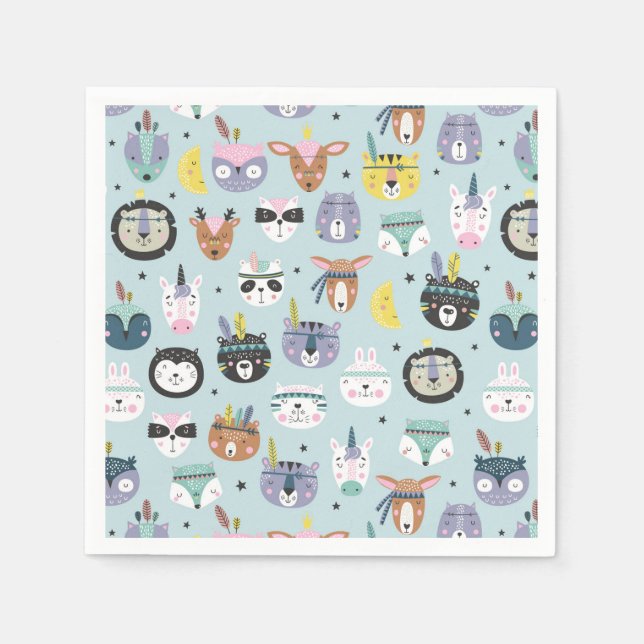 Servilleta De Papel Patrón de caras tribales de corte (Anverso)