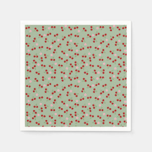Servilleta De Papel Patrón de cerezas en fondo verde